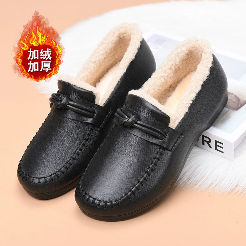 Зимние хлопковые туфли, лоферы, обувь для женщин среднего и старшего возраста, в старинном пекинском стиле, нескользящие, износостойкие, модные, повседневные, универсальные женские туфли.