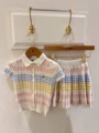 Colorful Ice Cream Striped Short-Sleeve Cardigan (Pre-Order)