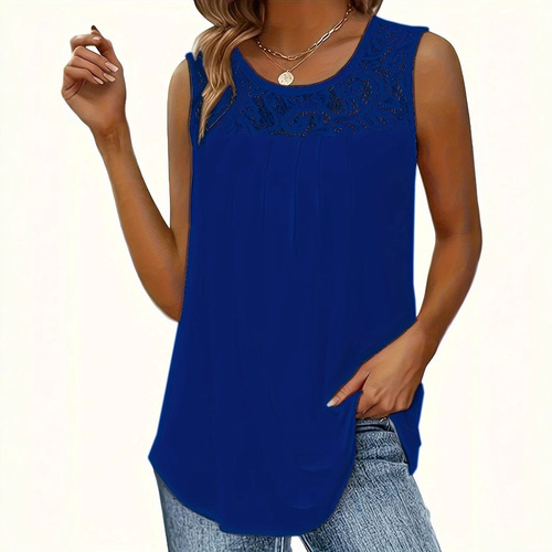 New European and American spring and summer solid color all-matching sleeveless chest pleated casual vacation top loose type