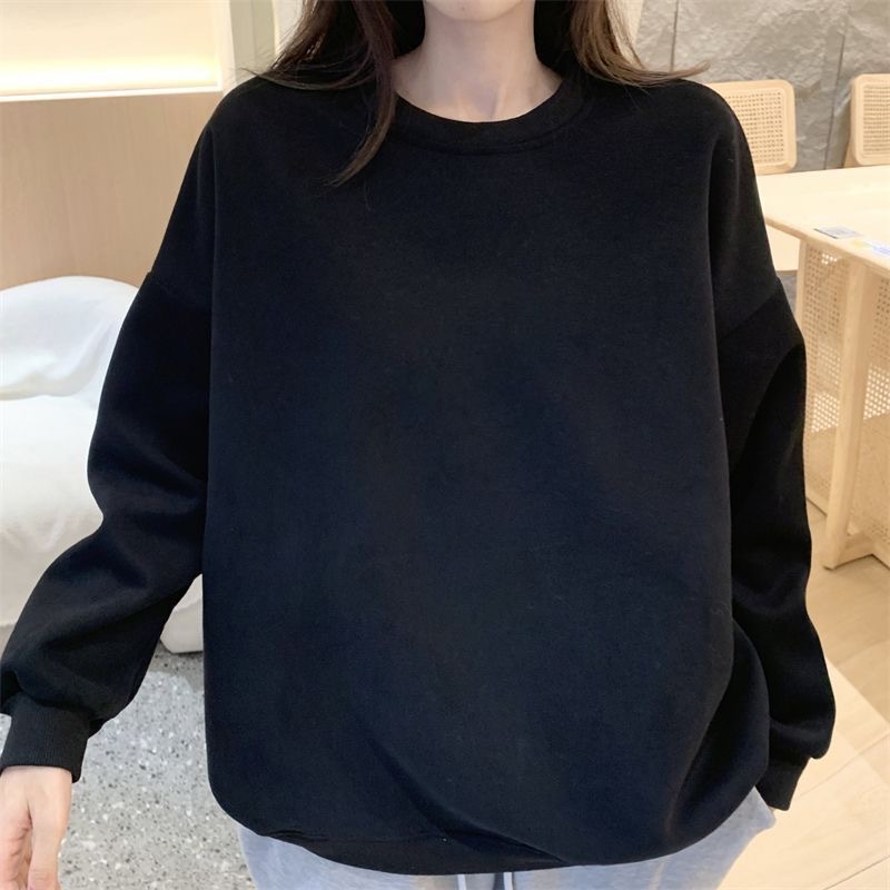 2025 marca de moda de Hong Kong blanco y negro suelto camiseta de cuello redondo de manga larga camiseta de mujer multifacé vestido en la parte superior pareja
