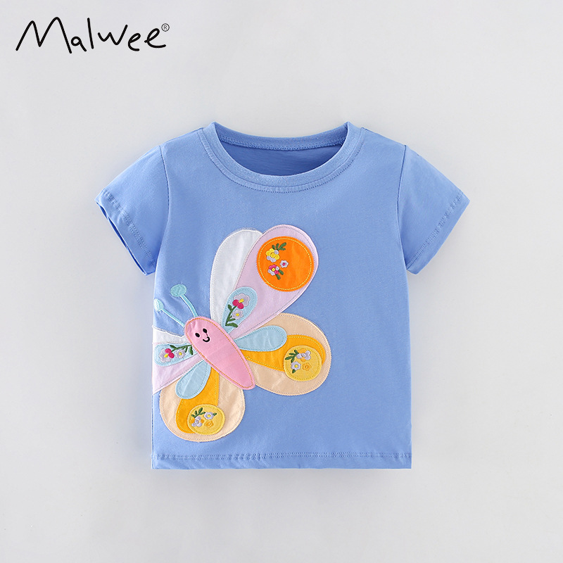Malwee niñas verano nuevo europeo y americano niños camiseta casual estilo occidental niña manga corta niños top