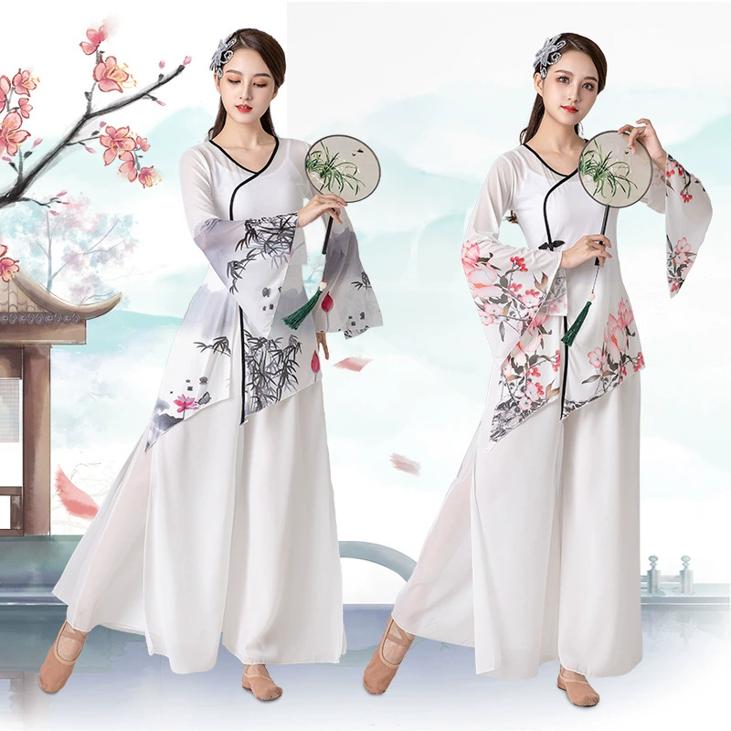 Квадратный танец Новый Классический танец народный танец древний стиль тушь живопись из трех частей стол для выступлений практика танца чистая марля женщины