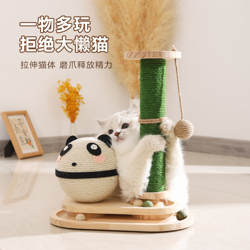 Marco de escalada para gatos, estante para gatos, tablero de agarre para gatos, plato giratorio para gatos de panda de doble capa en caja, poste de juguete para gatos, juguete para gatos