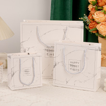 高级感大理石礼品袋白色手提袋简约跨境纸袋小号包装礼袋加印LOGO