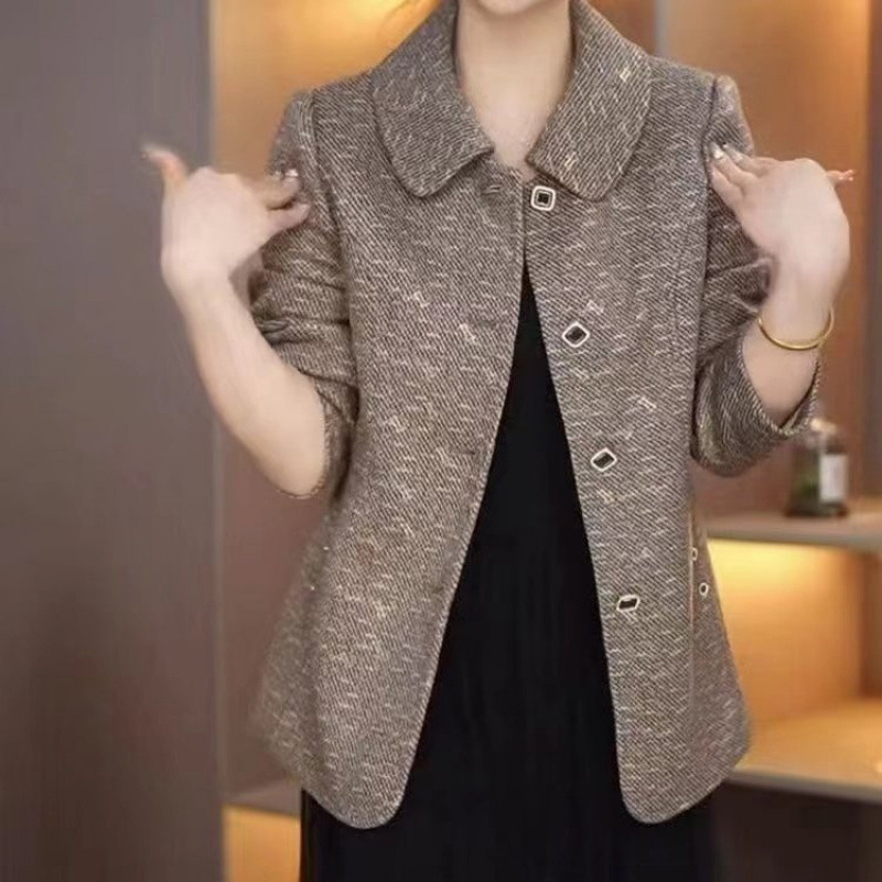 中老年妈妈秋季新款时尚西装外套中年女春秋装洋气呢子上衣小香风|undefined