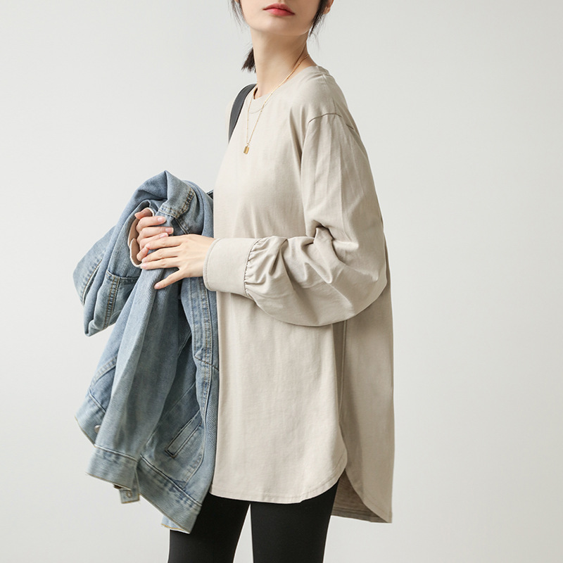 가을과 겨울 기모 최고 여성용 코튼 긴팔 티셔츠 중장 스웨터베이스 셔츠 내바닥 셔츠