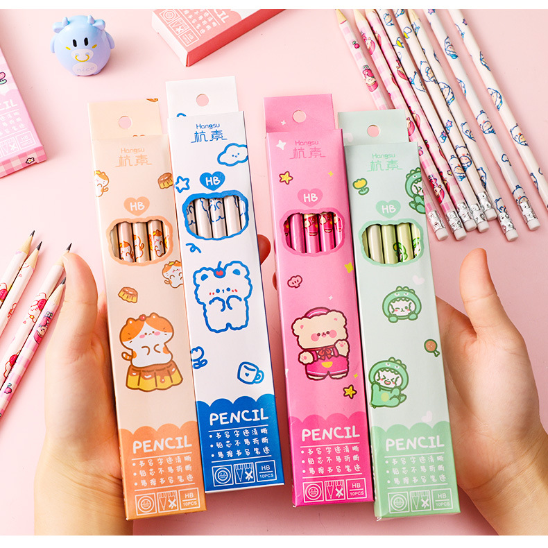 Cartoon Boxed Student Writing Painting Sketch Stationery Hb Pencil With Eraser 10 Packs display picture 4