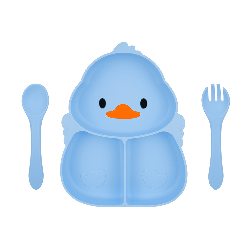 오리풍 블루 디너 플레이트 + 실리콘 포크와 스푼 3종 세트