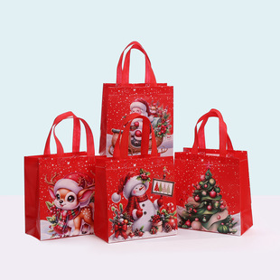 Red Christmas Tote Bag Waterproof Takeaway Bag Coated Three-Dimensional Packaging Bag Party Gift Bag Wholesale Non-Woven Bag