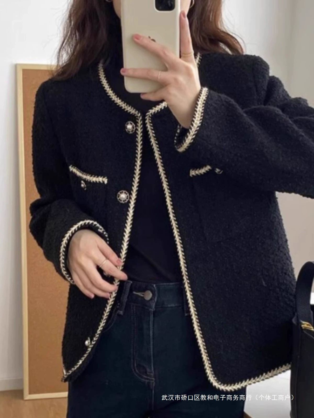 Черная осенняя демисезонная куртка, большой размер, стиль Chanel, французский стиль, яркий броский дизайн