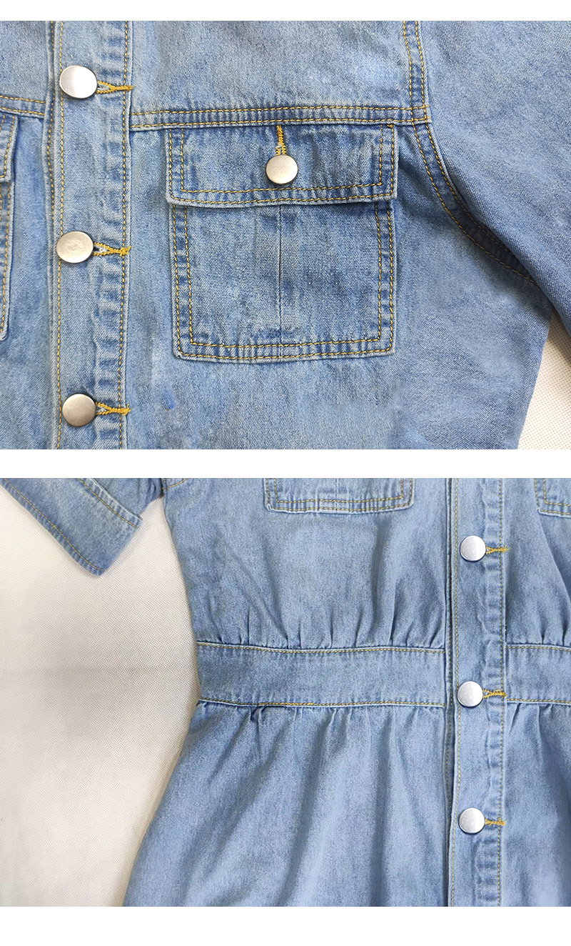 Women'S Gender Pocket Design Elegant Style Wholesale Women'S Elegant Pocket Solid Color Daily Turndown Short Sleeve Denim Dress
