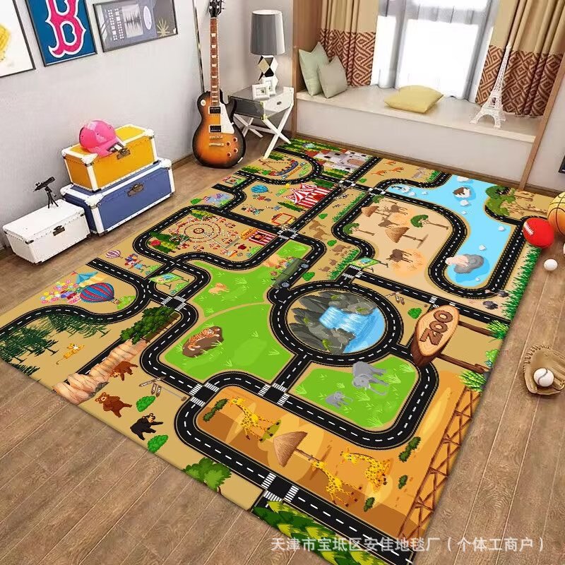 クロスボーダー子供用カーペットクリスタルベルベット駐車場クライミングマットゲーム交通道路フロアマット早期教育幼稚園カーペット|undefined