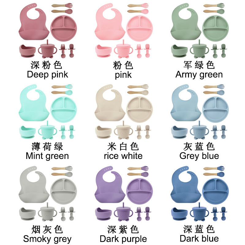 Juego de vajilla de silicona para niños, vajilla para alimentación maternoinfantil, plato de comida, tazón de comida, bebé aprende a comer, plato separado