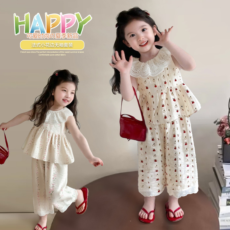 New factory girls summer sleeveless suit lace pants sweet top princess wind vest skirt doll collar New factory girls summer sleeveless suit lace pants sweet top princess wind vest skirt doll collar