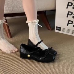 羊皮版~一字带百搭内增高玛丽珍鞋女简约芭蕾风蝴蝶结浅口小单鞋