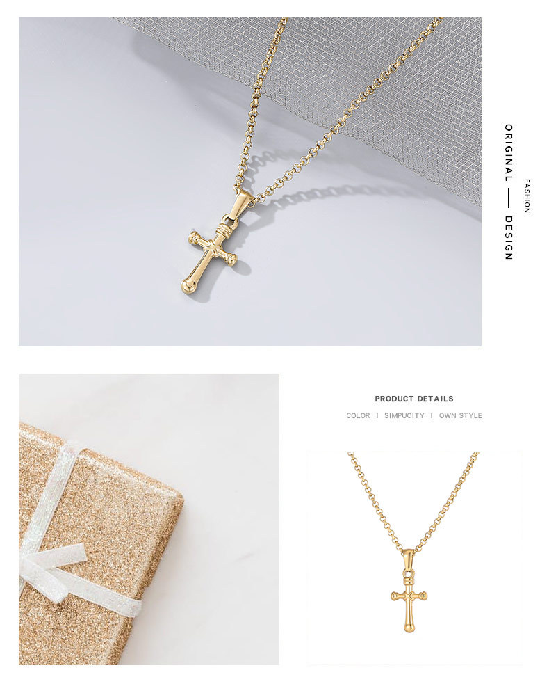 Fashion Cross Titanium Steel Plating Pendant Necklace_colorza_1