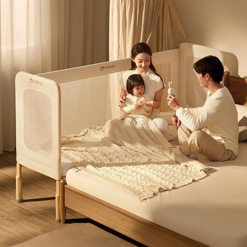 Coolbaby All-In-One Spliced Bed Crib Side Widened Kidsren's Bed Adults Can Sleep and Heighten Guardrails Can Be Lifted and Lowered