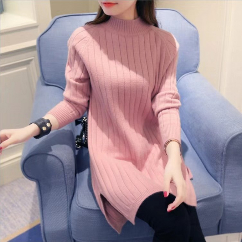 Autumn fashionable solid color colored knitted long sweater