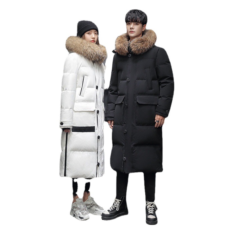 Entrega de una pieza de invierno Nueva chaqueta de los hombres de media longitud con capucha de moda engrosada abrigo de pareja abrigo de los hombres