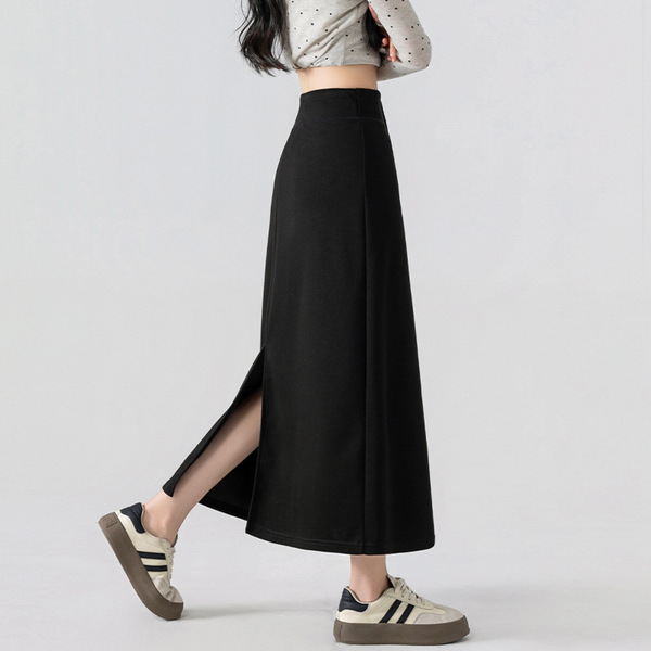 Solid color fitted long skirt