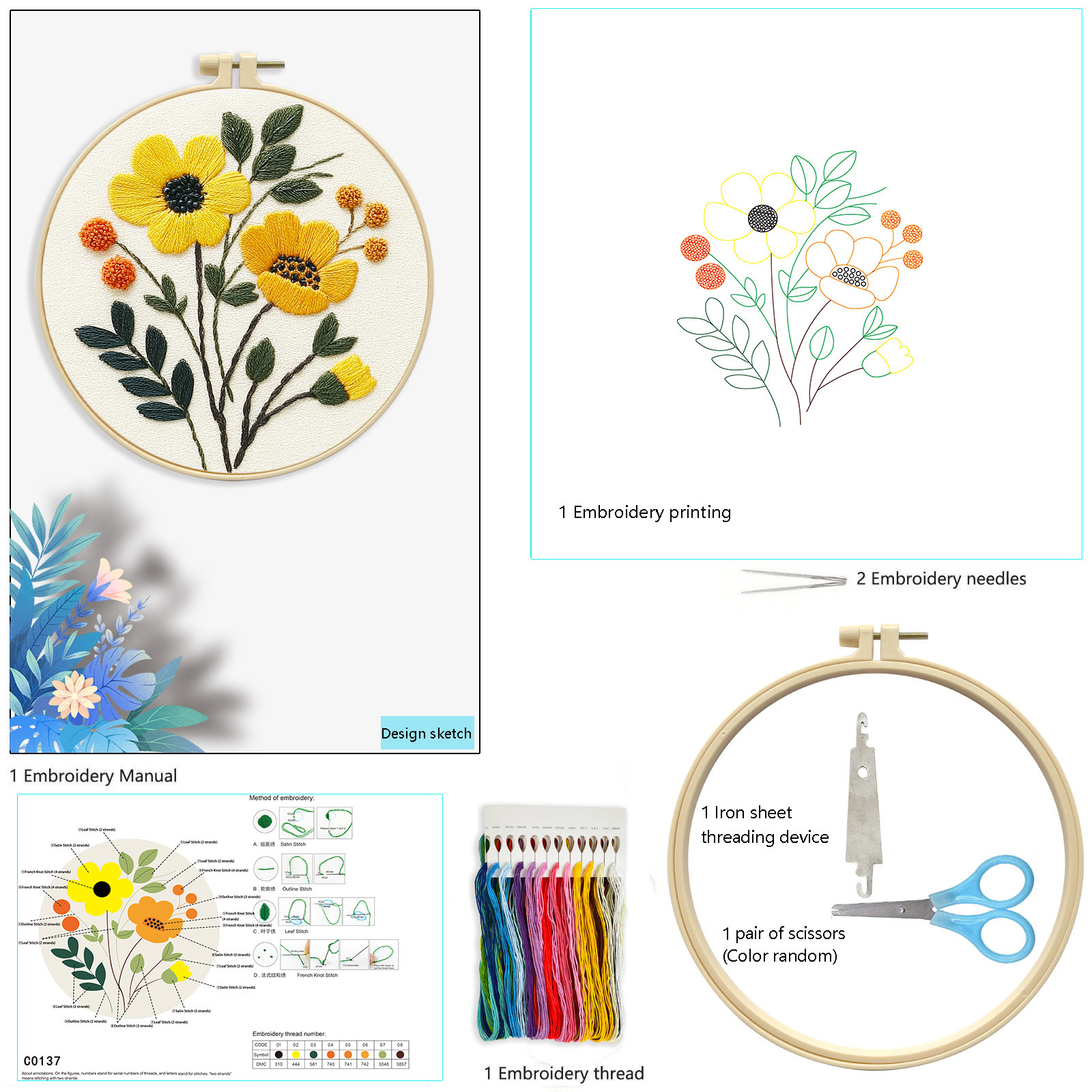 2025 nuevo paquete de material bordado diy serie de flores para principiantes paquetes de bordado transfronterizos Amazon nivel de entrada