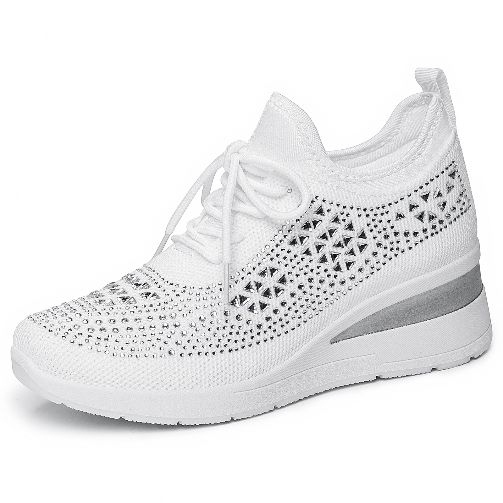 Zapatos casuales de mujer de cordón de diamante transfronterizo zapatos deportivos de gran tamaño de moda de comercio exterior zapatos de mujer de viaje diario zapatos de altura de mujer