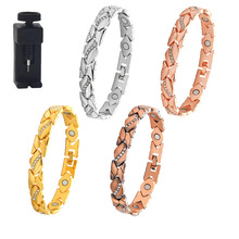 跨境亚马逊爆款树叶镶钻磁石手环古红铜拉丝可调节情侣手链手环