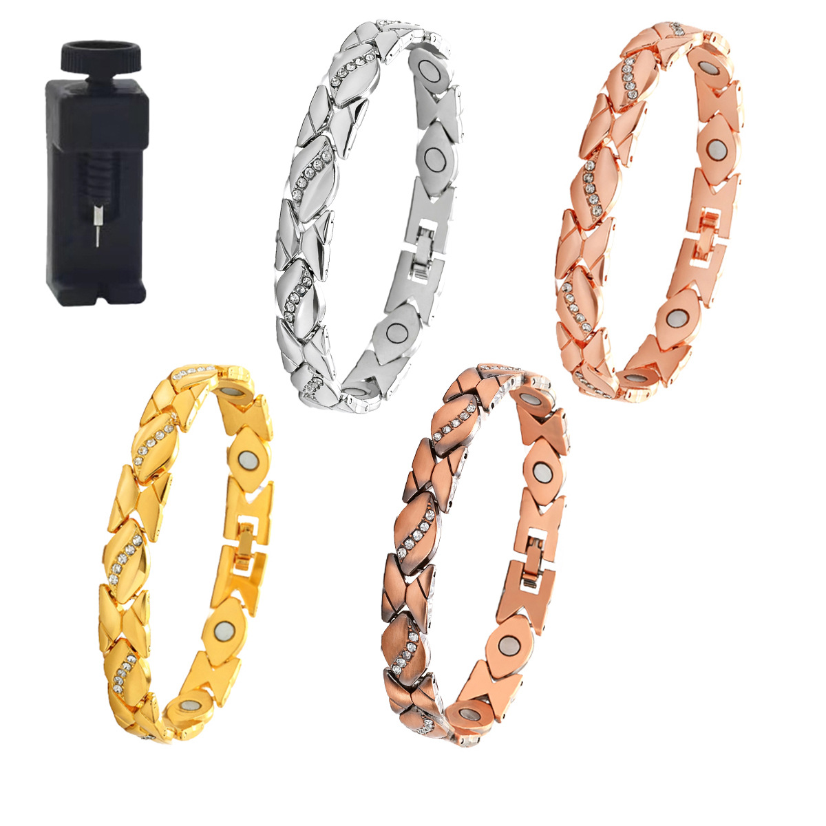 Cross-Border Amazon Popular Leaf Diamond Magnet Bracelet Antique Red Copper Brushed Adjustable Couple Bracelet Bracelet