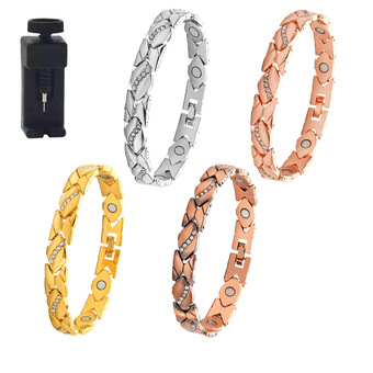 跨境亚马逊爆款树叶镶钻磁石手环古红铜拉丝可调节情侣手链手环