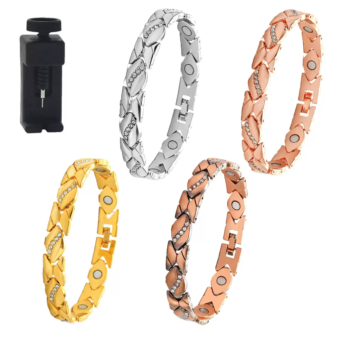 跨境亚马逊爆款树叶镶钻磁石手环古红铜拉丝可调节情侣手链手环