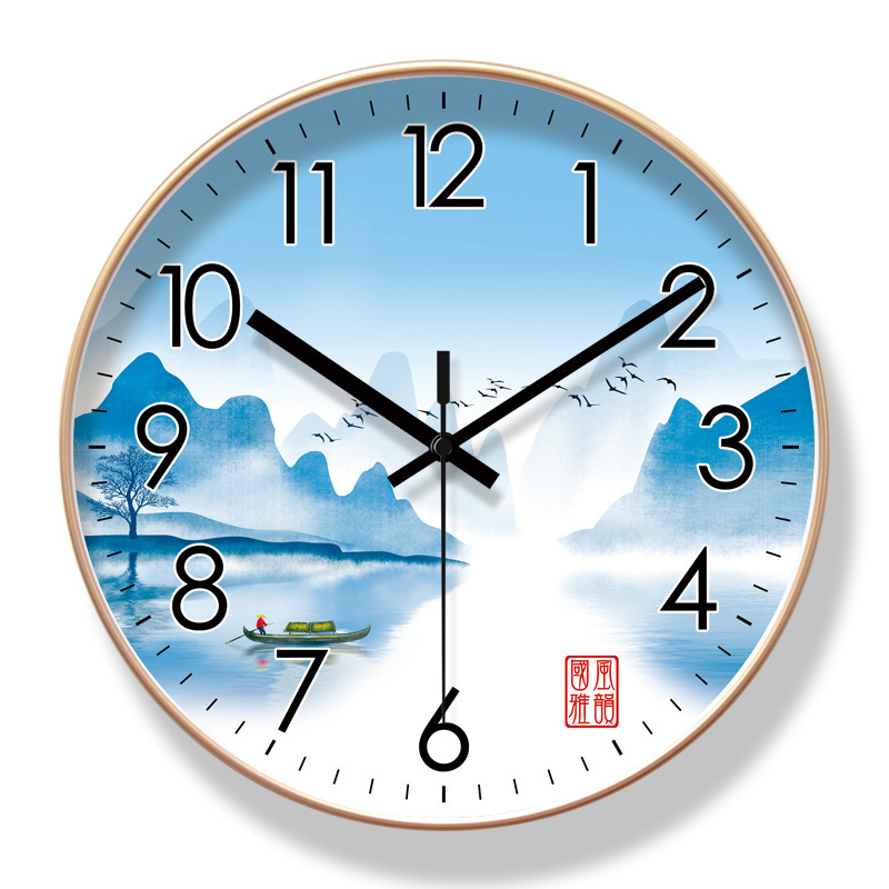 Reloj de pared de paisaje de estilo nacional 6267 ultra silencioso, reloj de sala de moda, reloj de cuarzo de barrido de segundos de nuevo estilo chino