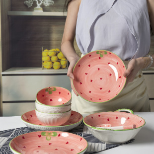 Net red high-value small strawberry ceramic bowl tableware cute girl heart Rice Bowl creative pink eating bowl soup bowl