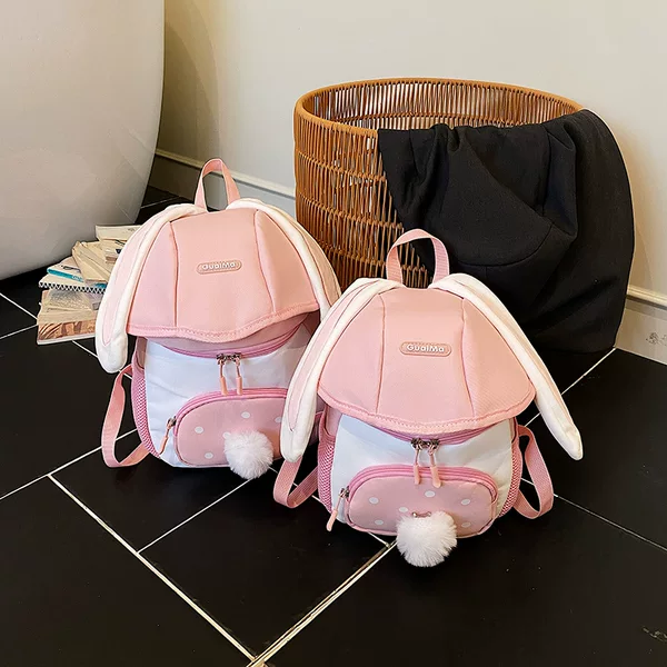 New children's backpack with cute bunny ears for boys and girls, cartoon car design, kindergarten baby school bag