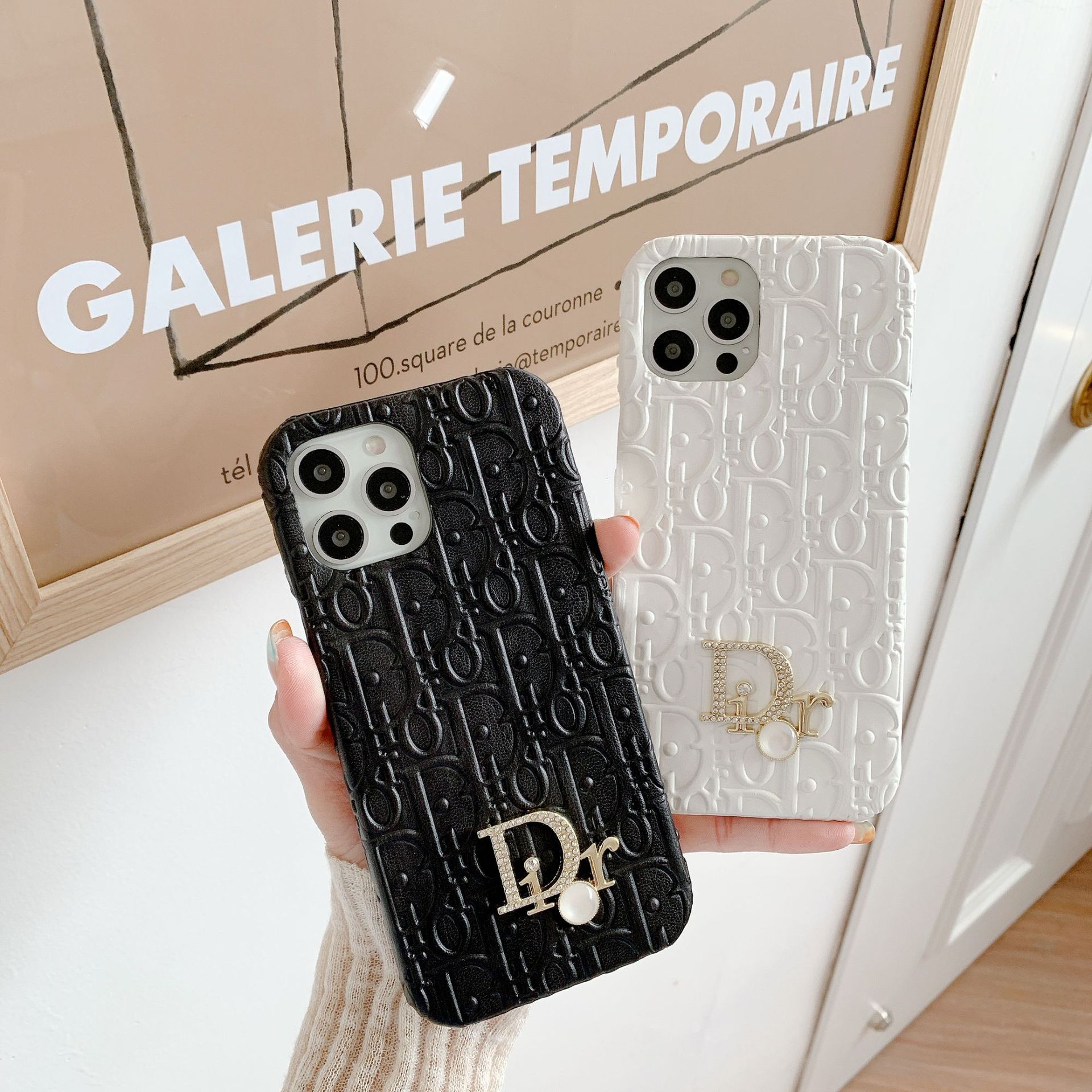 Trendy brand leather phone case with let...