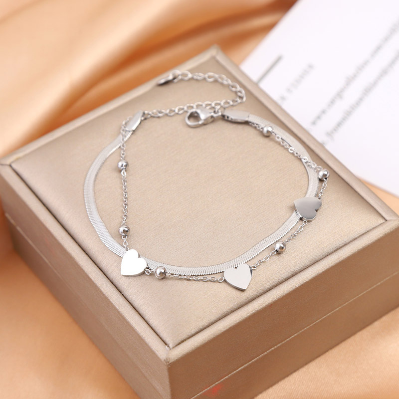 Nuevo nicho de diseño europeo y americano amor cadena doble superposición para usar pulsera de acero de titanio chapado en oro real moda versátil preservación de color image 4