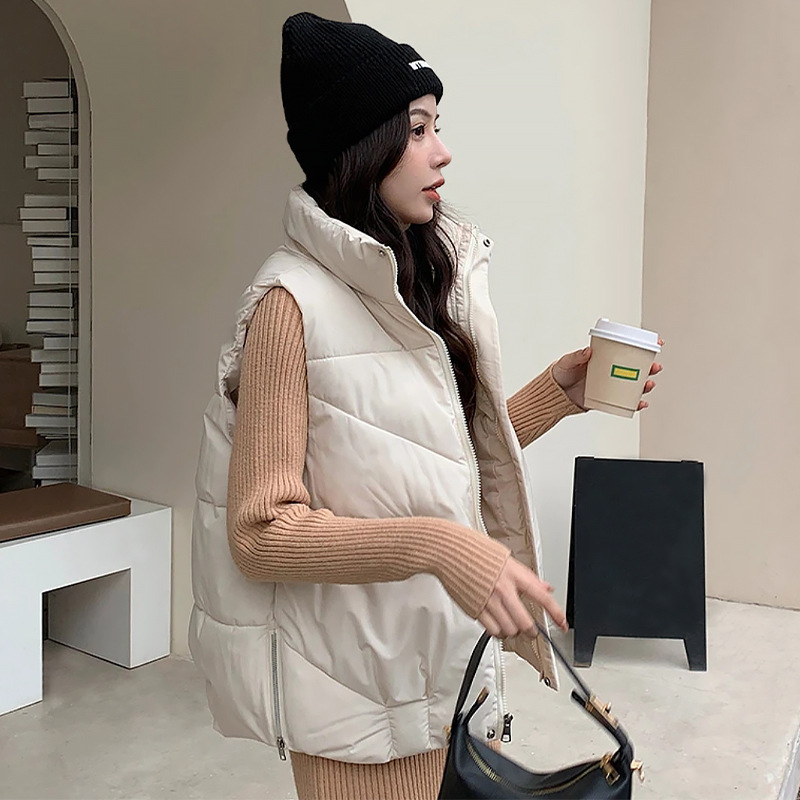 Korean style all-match down cotton vest women's waistcoat new western style slimming side zipper pocket vest coat top