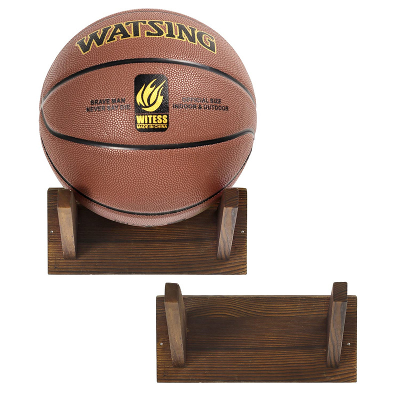 Wooden Hanging Basketball Rack with Base Hanging Football Storage Rack Volleyball Rugby Signature Ball Display Rack