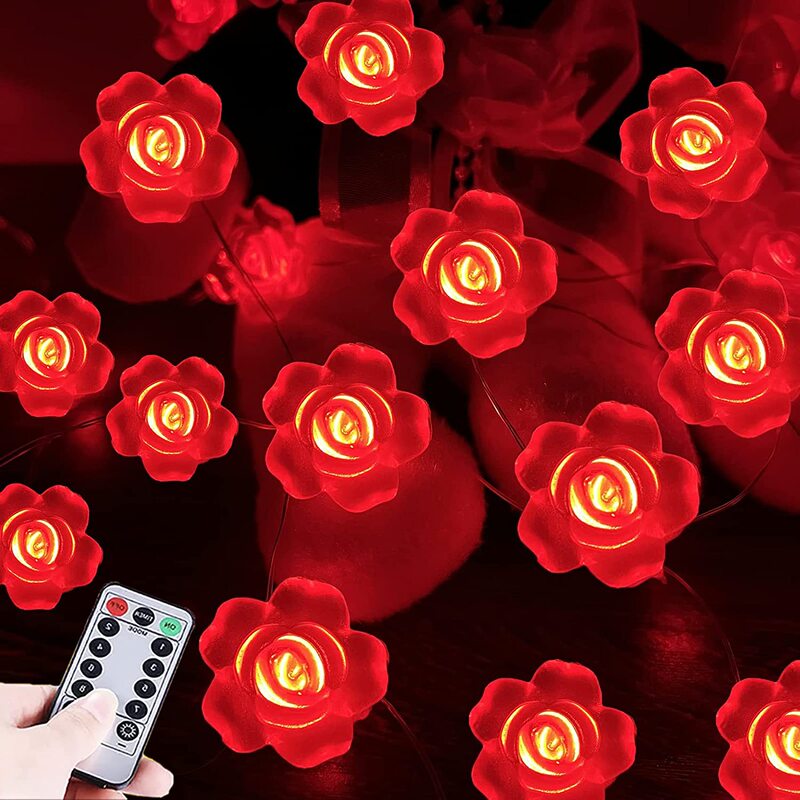 Valentine's Day light string battery powered 8 modes Valentine's Day rose fairy lights light up Valentine's Day decoration bedroom