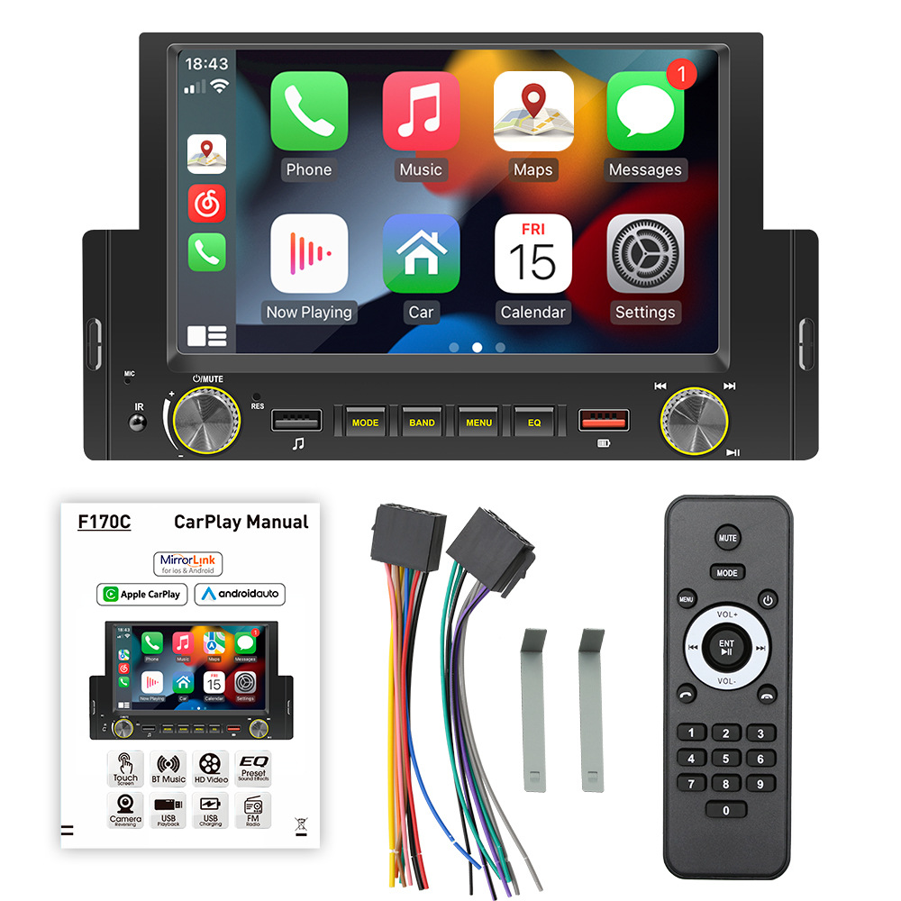 6.2inch Single-Cylinder Wired Carplay Android Auto Car Bluetooth Mp5 Player Radio Reversing Priority 12V
