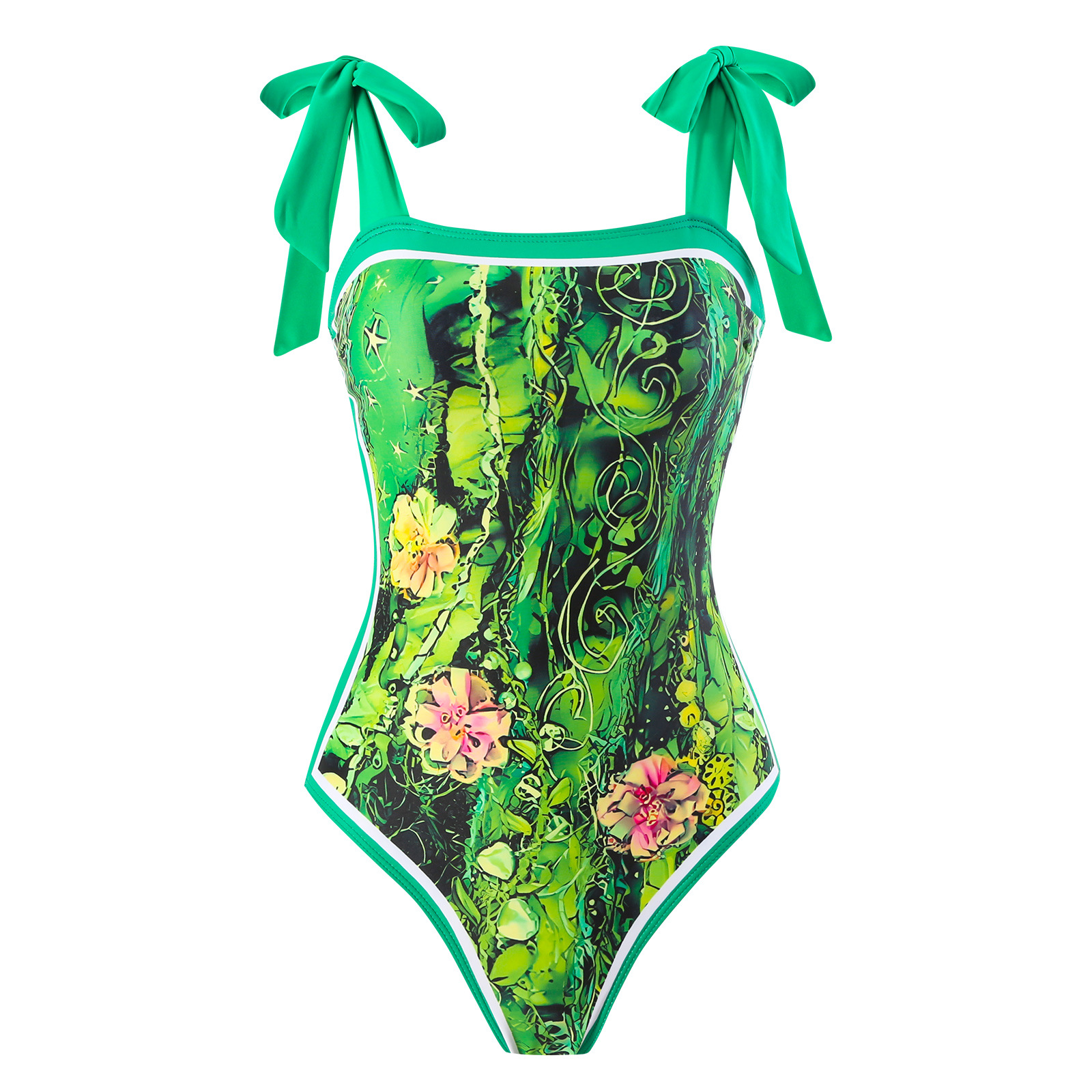 Retro Badeanzug Mit Rock Und Hohem Kragen Damen Blumenmuster_voghion.com