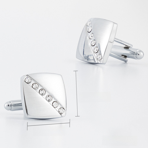 Premium Plain Diamond-embellished Polished Brushed Cufflinks Tie Clip Set for Men