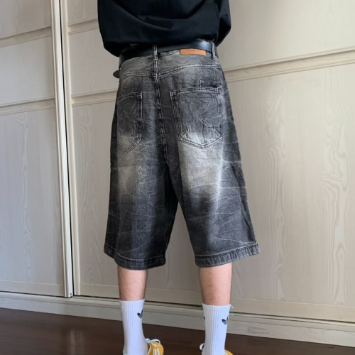 Men's Summer Thin Washed Denim Short Cargo Shorts American Street Style Versatile Loose Straight Leg Sports Seven-Eighth Pants