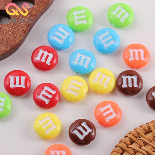 Solid rainbow sugar color straight hole M bean round flat bead DIY bracelet mobile phone chain necklace hanging circle sparse bead jewelry accessories