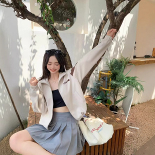 2025 New Zipper Cardigan Jacket Spring and Autumn Loose Women's Sweater Spliced Casual Easiest for Match Extra Large Size