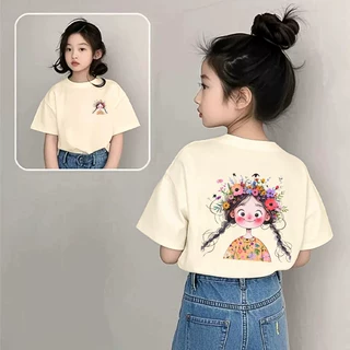 女童短袖t恤纯棉2026新款夏季儿童女孩衣服卡通图案休闲上衣T恤夏