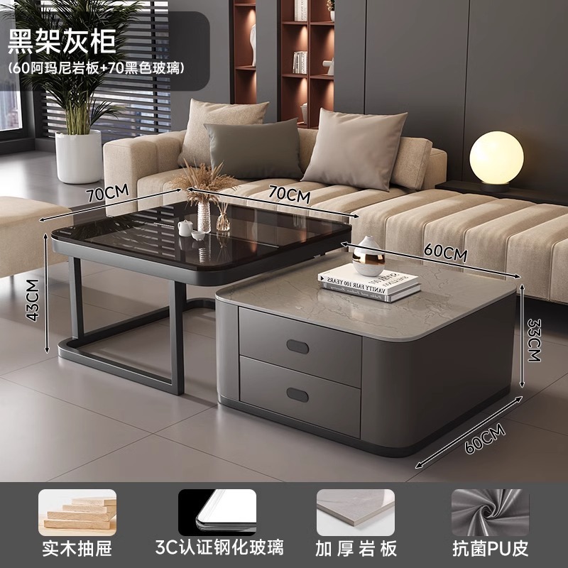 Mesa de té de roca sala de estar de alquiler familiar pequeña casa de lujo simple cuadrado moderno cuadrado de vidrio