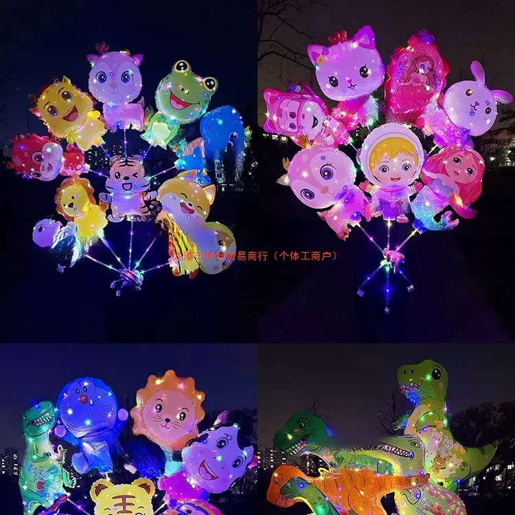 发光卡通夹片气球铝膜带灯手持棒儿童玩具学校活动装饰摆地摊礼品