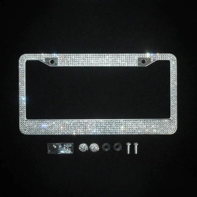 Diamond License Plate Frame, License plate holder/license plate holder - round-hole-white-rhinestone