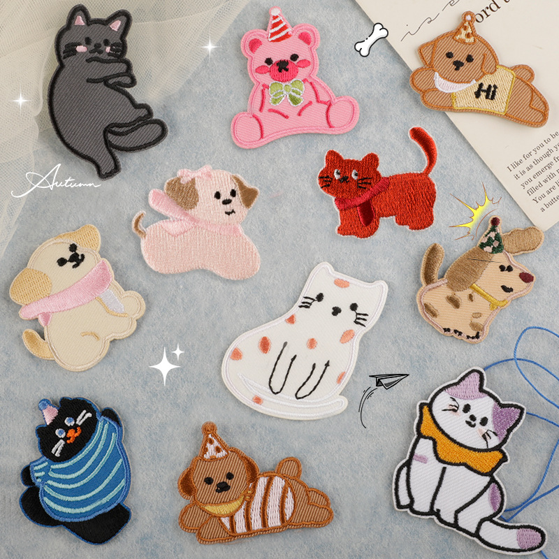 原创电脑绣花标服装辅料卡通原创小狗刺绣贴自粘补丁贴patch布贴