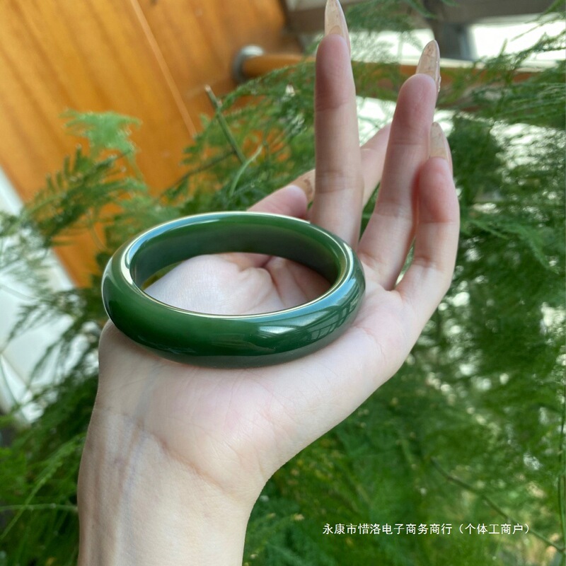Authentic Xinjiang Hetian Jade Jasper Bracelet Women's Flat Strip Wide Spinach Green Natural Genuine Jade Ice Bottom Real Jade